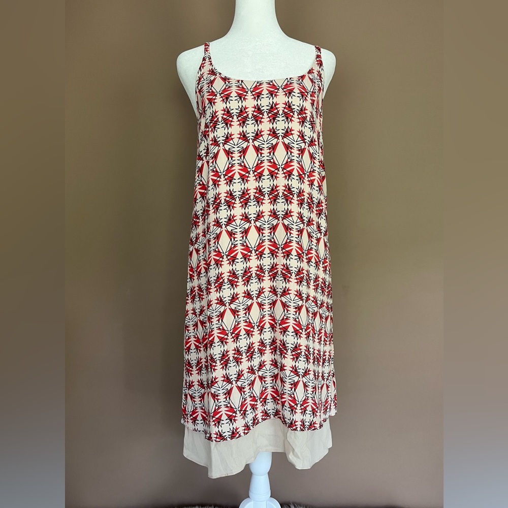 {Cabi} Batik Geometric Sleeveless Slip Dress in Beige - Women's Small